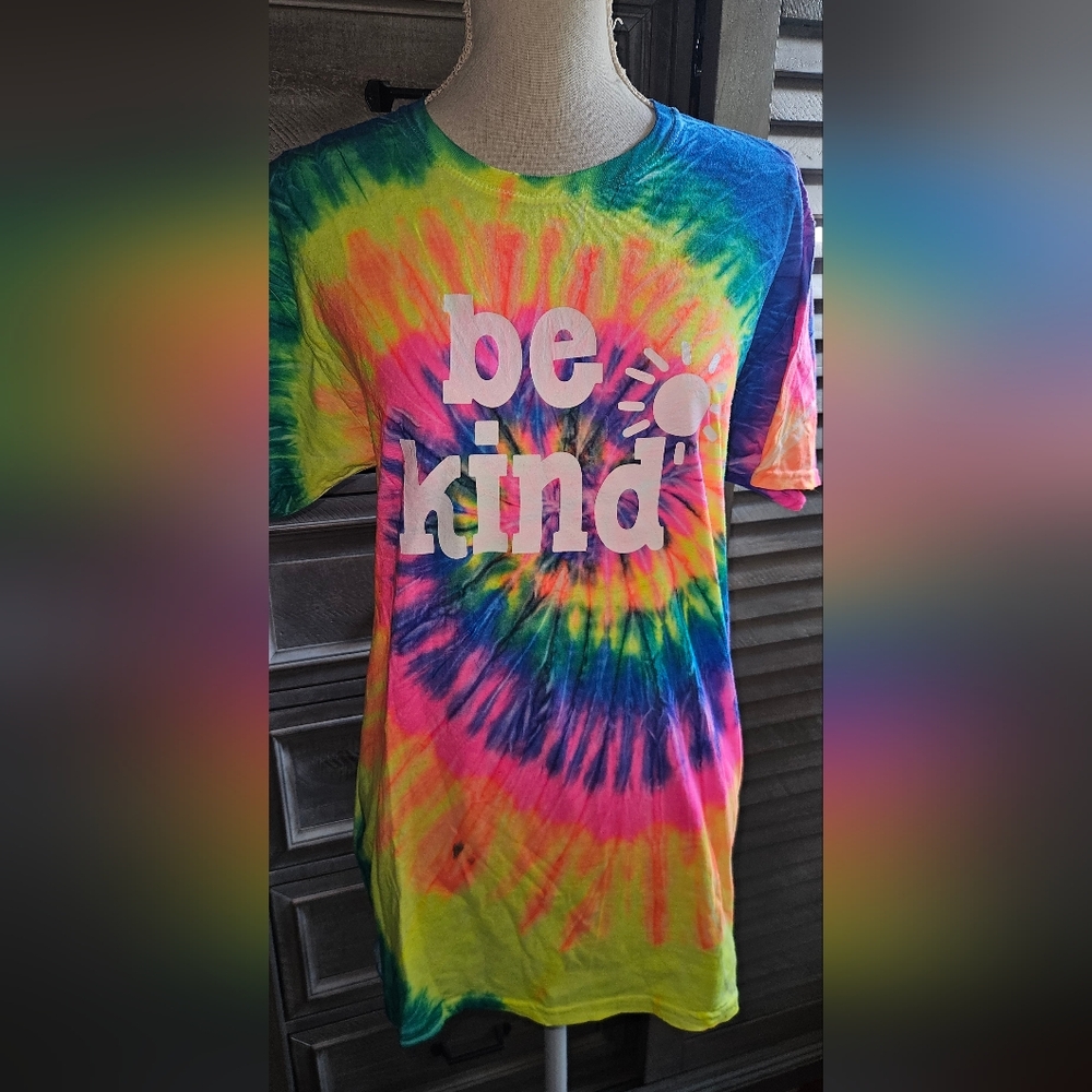 Be Kind Tie-Dye Adult T-Shirt - Multicolor Sz Med